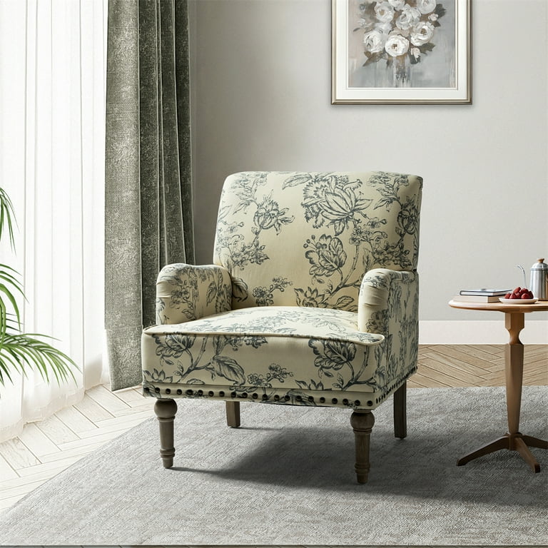 Mid Century Modern Accent Club Chair Floral Upholstered Armchair