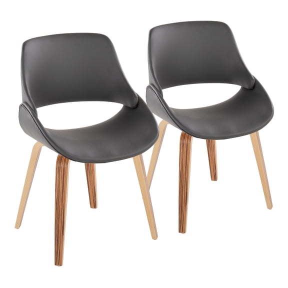 Mid-Century Modern Accent/Dining Chair in Zebra Wood and Grey Faux Leather - Set of 2