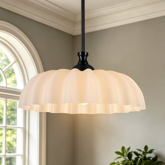 Mid Century Modern Adjustable Pendant Light Milk Glass