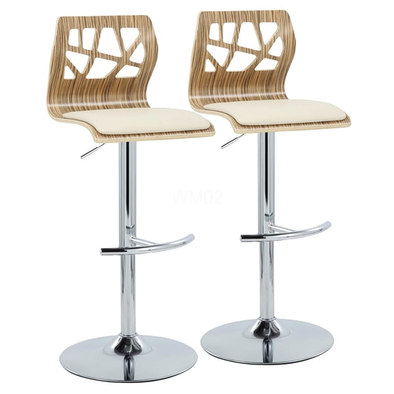 Mid-Century Modern Adjustable Swivel Bar Stools, Set of 2 with Cream Faux Leather Seat and Chrome Metal Base