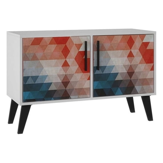 Mid-Century- Modern Amsterdam Double Side Table 2.0 with 3 Shelves in Multi Color Red and Blue