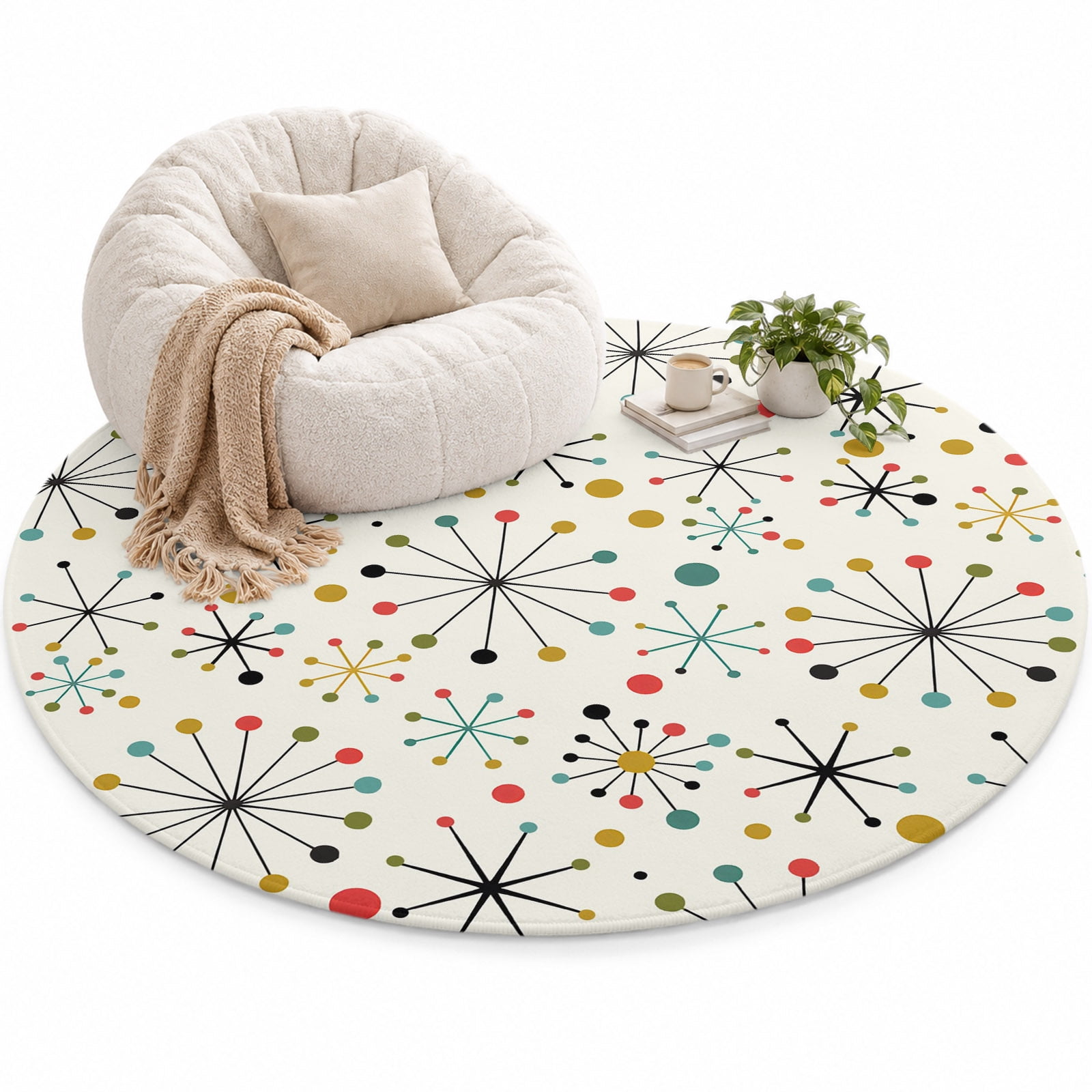 Mid-Century Modern Area Rug 3', Retro Geometric Colorful Star Shape ...