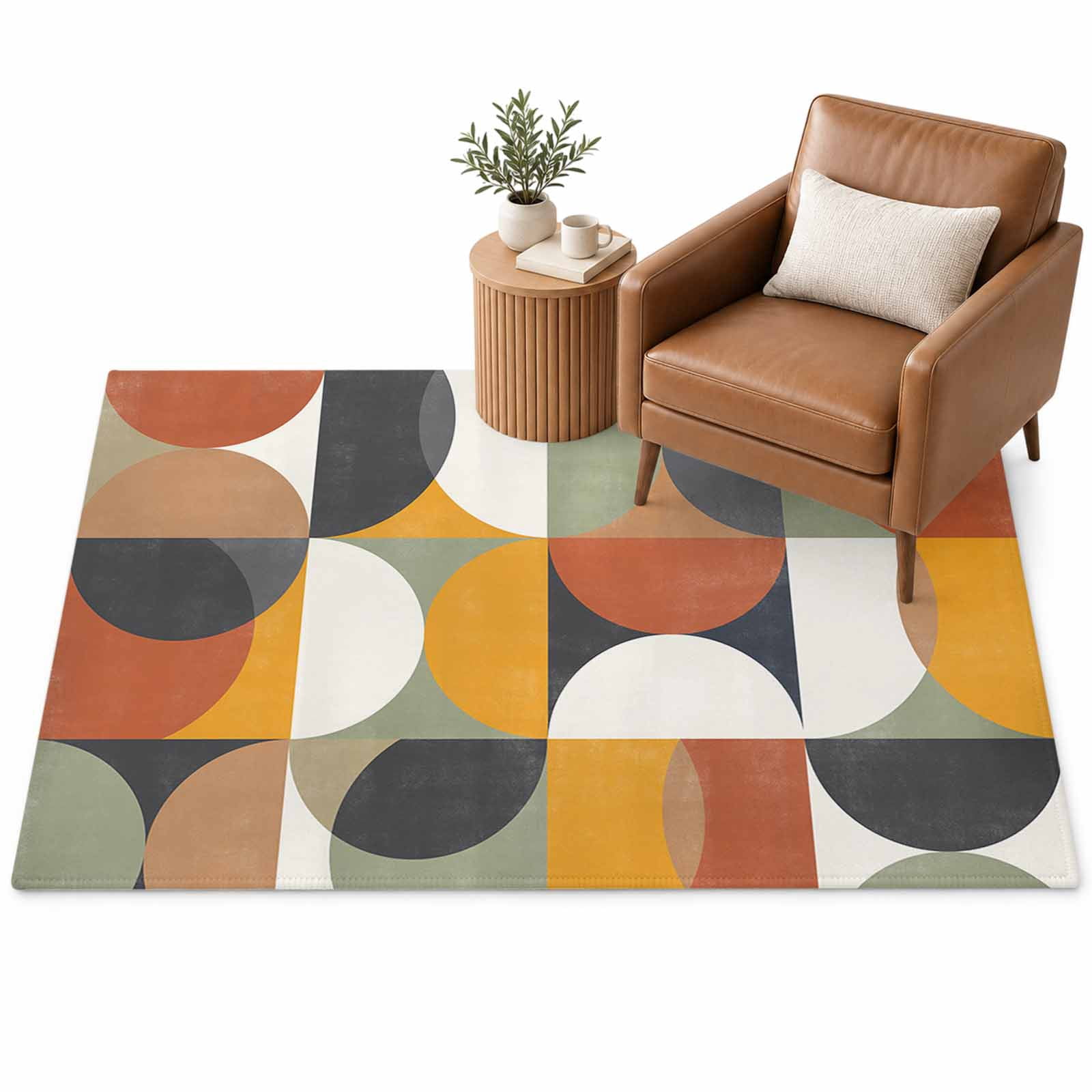 Mid-Century Modern Area Rug 4'x6', Abstract Geometric Semicircle Green ...