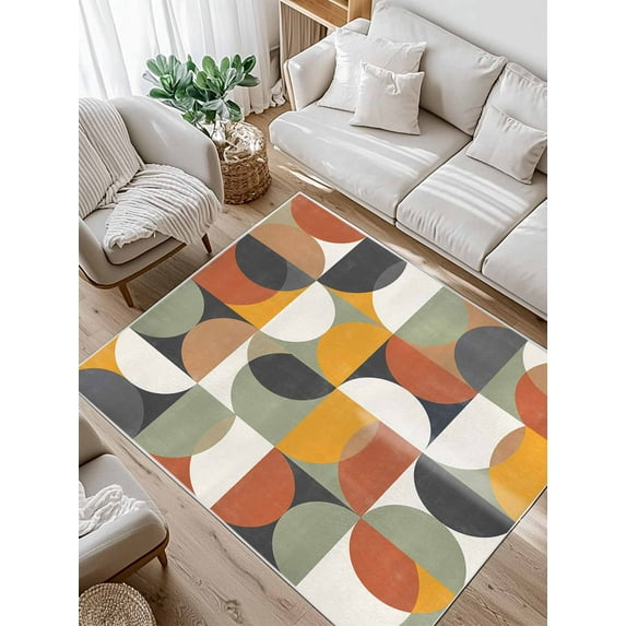 Mid-Century Modern Area Rug for Bedroom 3x5 Ft Abstract Geometric Semicircle Green Super Soft fuzzy Throw Rug Non-Slip Fluffy Plush Indoor Floor Carpet for Living Room Nursery Home Decor