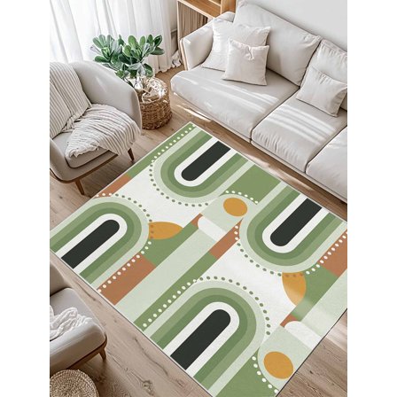 Mid-Century Modern Area Rug for Bedroom 4x6 Ft Art Geometric Abstract Green Super Soft fuzzy Throw Rug Non-Slip Fluffy Plush Indoor Floor Carpet for Living Room Nursery Home Decor