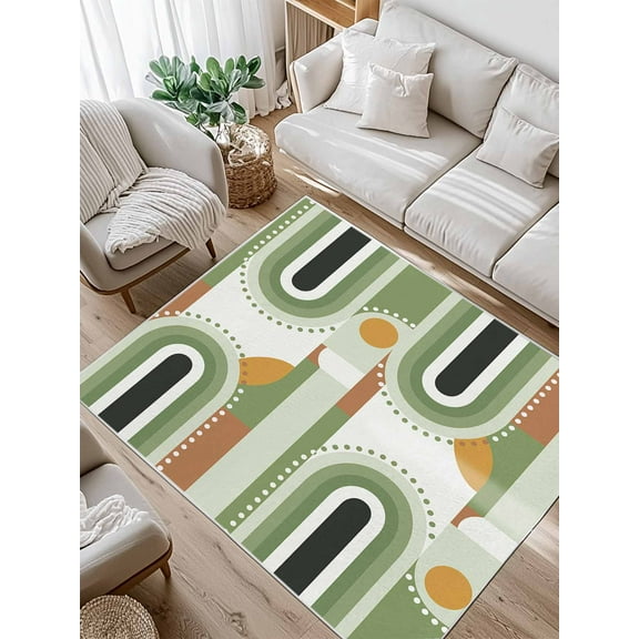 Mid-Century Modern Area Rug for Bedroom 4x6 Ft Art Geometric Abstract Green Super Soft fuzzy Throw Rug Non-Slip Fluffy Plush Indoor Floor Carpet for Living Room Nursery Home Decor