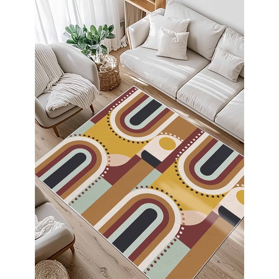 Mid-Century Modern Area Rug for Bedroom 5x7 Ft Geometric Abstract Brick Red Super Soft fuzzy Throw Rug Non-Slip Fluffy Plush Indoor Floor Carpet for Living Room Nursery Home Decor