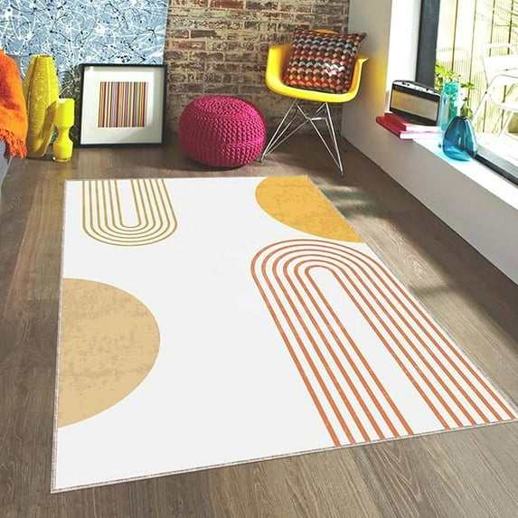 Mid Century Modern Area Rug, Geometric Line Minimalist Art Rugs Floor Carpet, Indoor Non-Slip Rug For Room Sofa Living Room Mat Bedroom Home Decor Floor Mats 5 x 6ft
