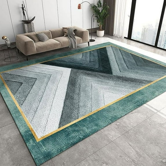 Mid Century Modern Area Rug, Vintage Green Gold Geometric Rugs For Living Room, Easy Clean Absorbent Washable Rug For Bedside Bedroom Runner Entrance Outdoor Study Room 2 x 3ft