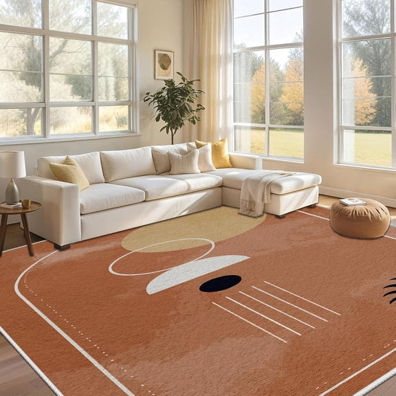 Mid Century Modern Area Rugs 4x6 Washable Non-Slip Boho Abstract Geometric Rug for Bedroom Low Pile, Pet Friendly Rugs Simplicity Style Carpet for Living Room, Dining Room, Kitchen, Nursery