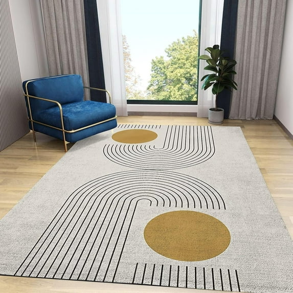 Mid Century Modern Area Rugs Abstract Geometric Lines Rug Anti Slip Easy Clean Carpet Living Room Bedroom Kitchen Dining Home Office Floor 4x5 Non-slip Washable Soft Home Decor