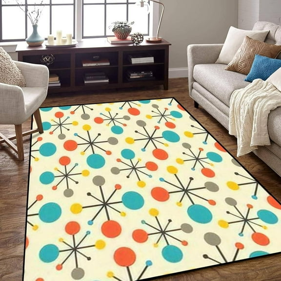Mid Century Modern Area Rugs, Atomic Retro Colors Seamless Part Indoor Rug, with Anti-Slip Backing Washable Carpet for Living Room Bedroom Dining Room 5x7ft
