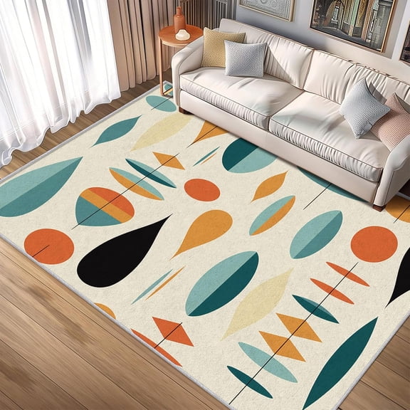 Mid Century Modern Area Rugs, Retro 50s Geometric Abstract Carpet, Washable Non Slip Low Pile Soft Rug for Bedroom Living Room Decor Mat 3x5ft