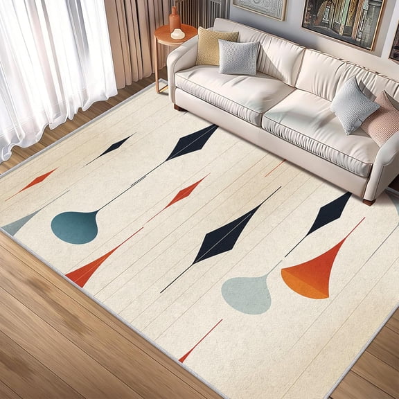 Mid Century Modern Area Rugs, Retro 50s Geometric Carpet, Washable Non Slip Low Pile Soft Rug for Bedroom Living Room Decor Mat 2x3ft