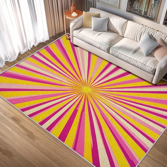 Mid Century Modern Area Rugs, Retro 60s Abstract Carpet, Washable Non Slip Low Pile Soft Rug for Bedroom Living Room Decor Mat 2x3ft