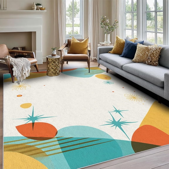 Mid Century Modern Area Rugs, Retro Atomic Geometric Carpet, Washable Non Slip Low Pile Soft Rug for Living Room Bedroom Decor Mat 2x3ft