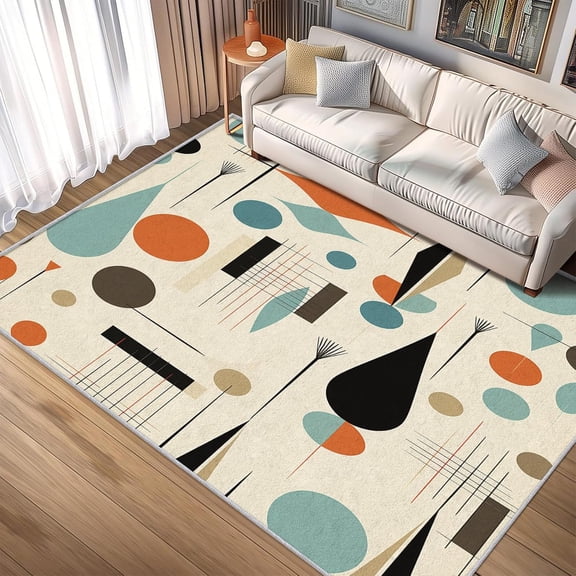 Mid Century Modern Area Rugs, Retro Geometric Abstract Carpet, Washable Non Slip Low Pile Soft Rug for Bedroom Living Room Decor Mat 2x3ft