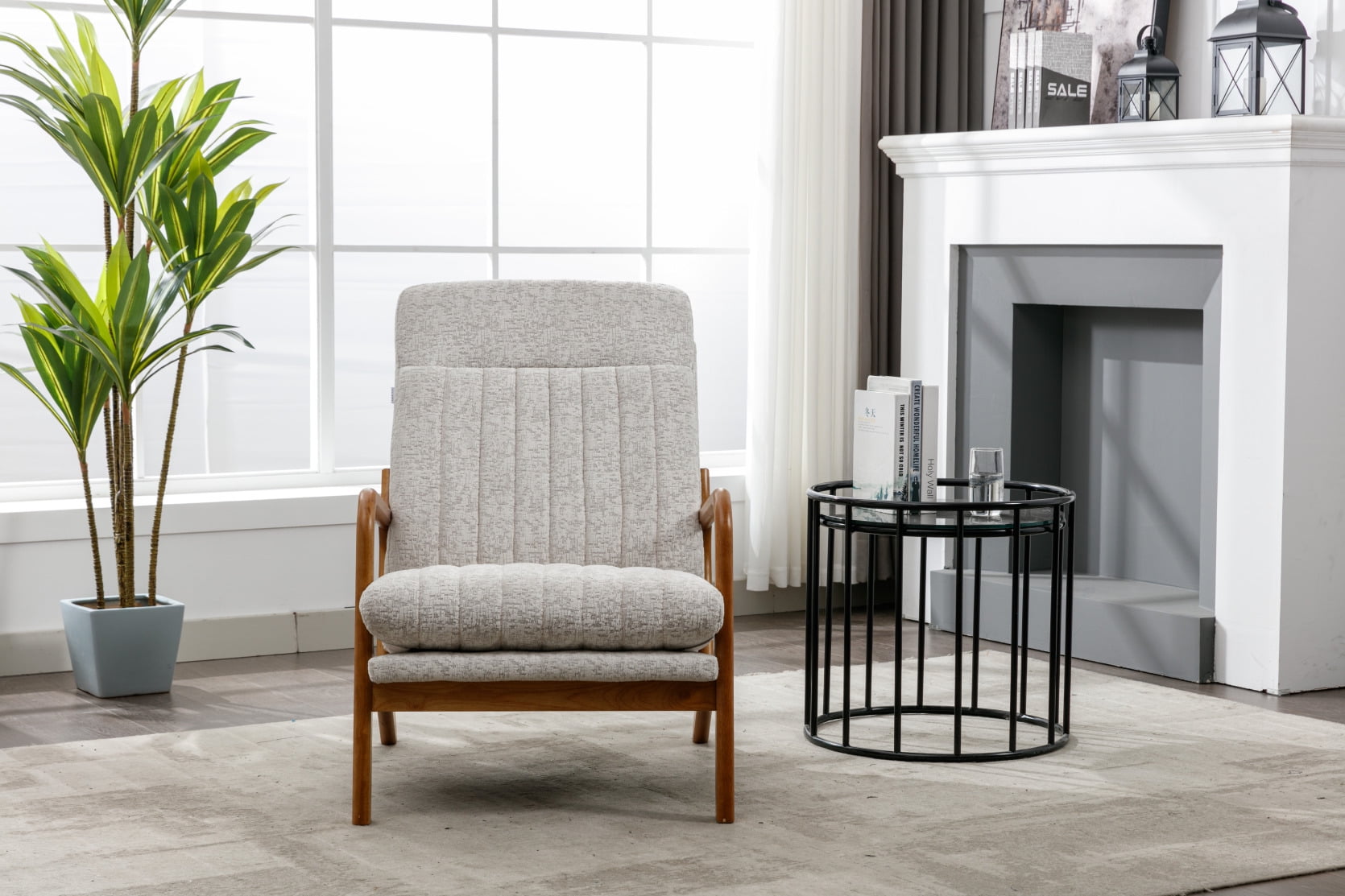 Mid Century Modern Armchair with Solid Wood Frame, Upholstered Accent