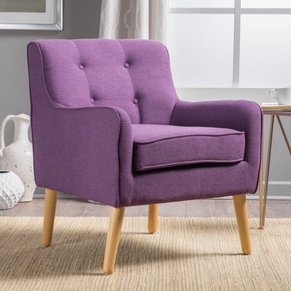 Mid-Century Modern Armchair With Tufted Back And Birch Legs