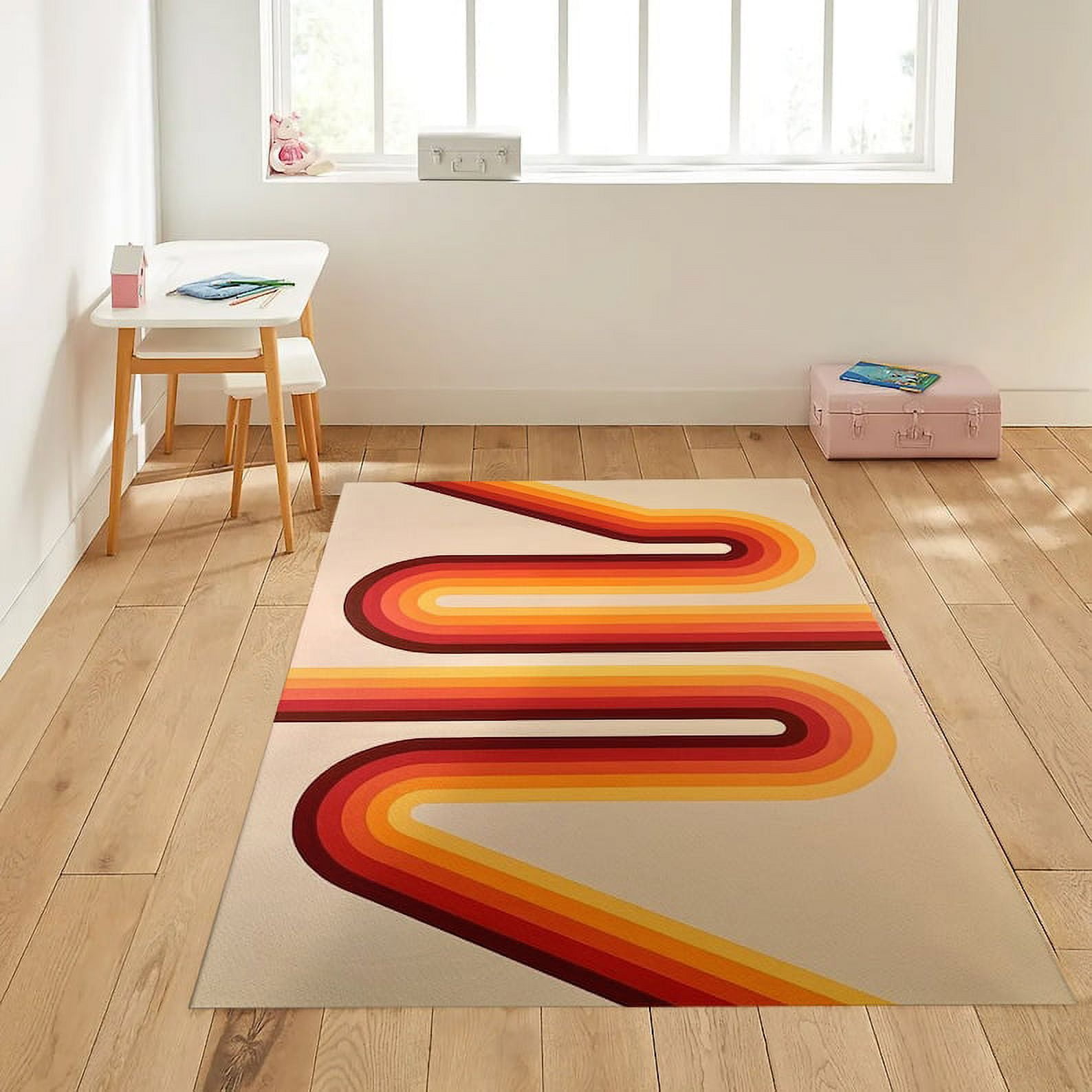 Mid Century Modern Art Rug, Scandinavian Style Living Room Rug, Retro