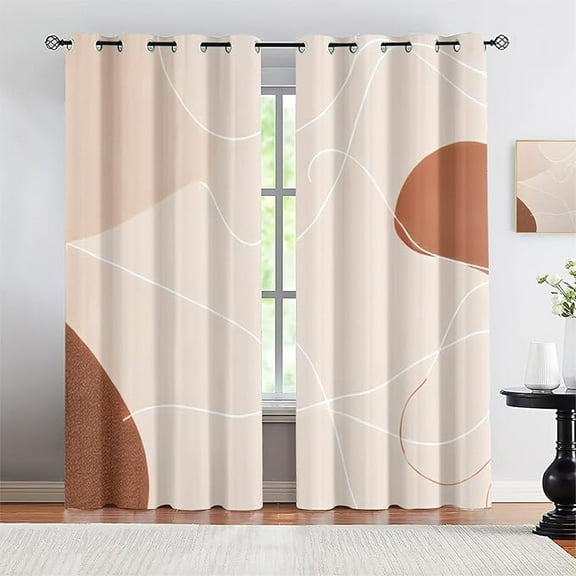 Mid-Century Modern Art Window Curtains For Bedroom Decor, Abstract Minimalist Lines Blackout Curtain Panels, 3D Printing Grommet Window Drapes For Living Room Nursery 26"W x 45"L (Pack of 2)