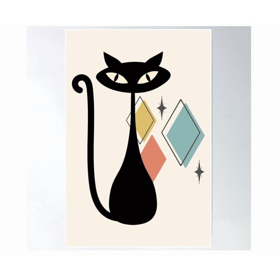 Mid Century Modern Atomic Cat Poster Wall Art Home Decor Office Wall Art Living Room Decor, Paper Poster Only