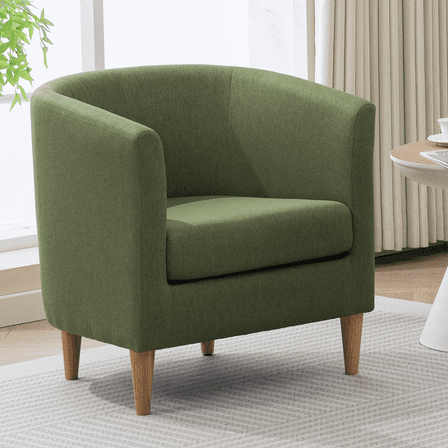 Mid Century Modern Barrel Accent Chair, Upholstered Club Chair with Comfy Armrest and Stable Wood Legs for Bedroom, Living Room, or Reading Corner (Green)