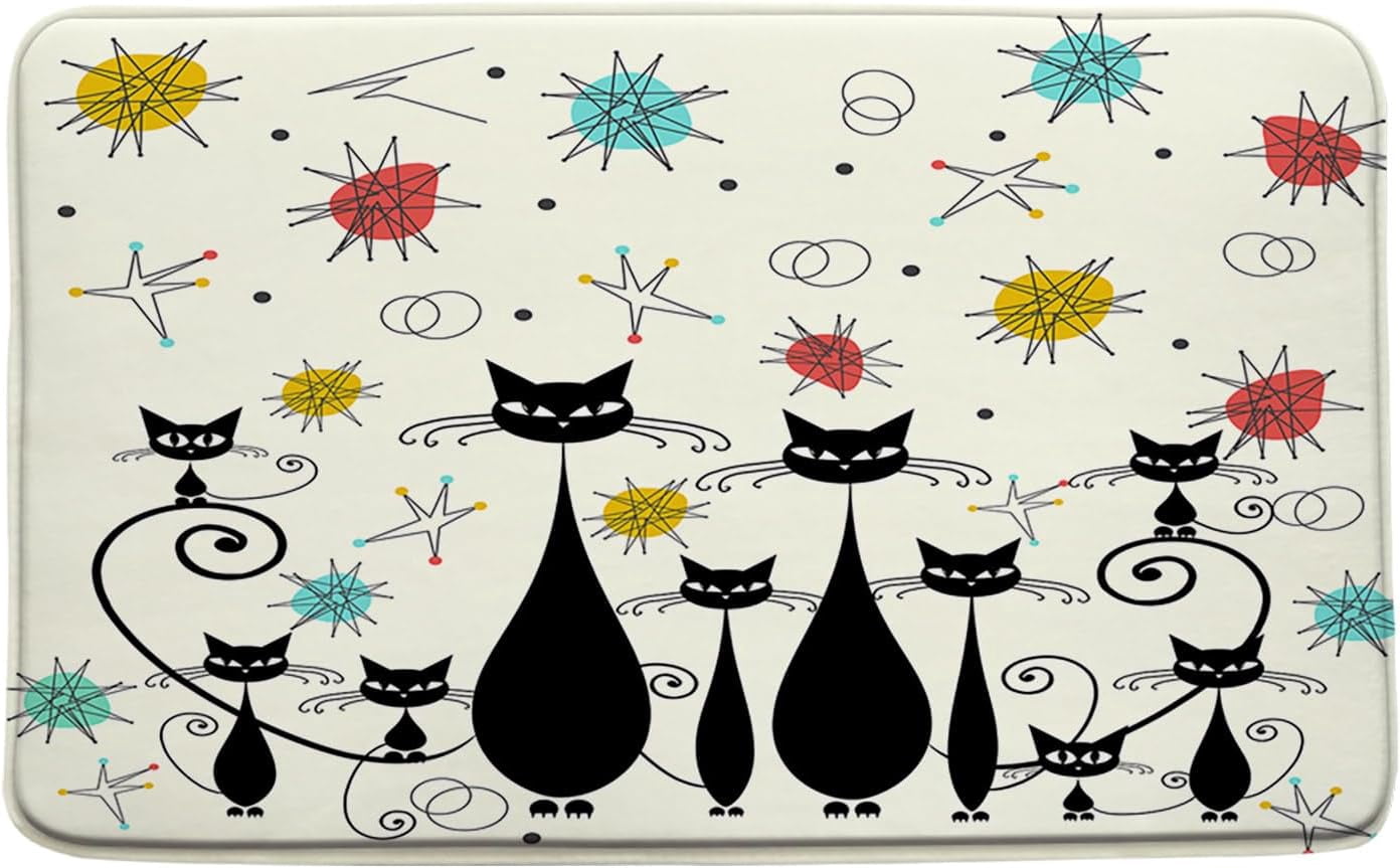 Mid Century Modern Bath Mat Atomic Cat Starbursts Diamonds Iconic ...