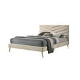 thumbnail image 1 of Mid-Century Modern Beige Flannelette Eastern King Bed Frame with Chevron Tufted Padded Headboard, Gold Angled Legs, Vintage Hollywood Style Bedroom Furniture, 86.5"L, 1 of 6