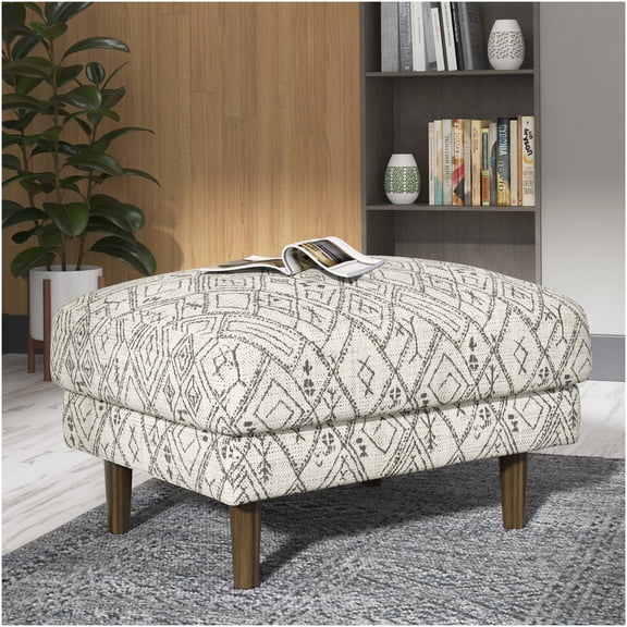 Mid-Century Modern Black Abstract Ottoman with Storage, Geometric Pattern Accent Stool, Footrest Bench for Living Room