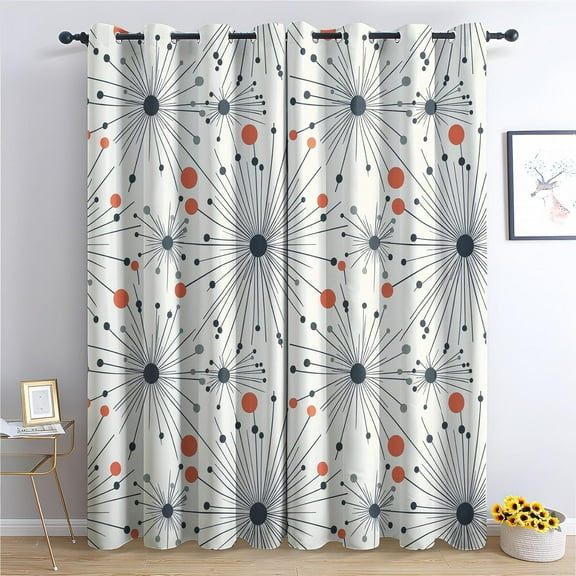 Mid Century Modern Blackout Curtains, Atomic Star Window Curtains & Bedroom Decor Retro Geometric Curtains For Living Room, Thermal Grommet Drapes52"W x 84"L (Pack of 2)