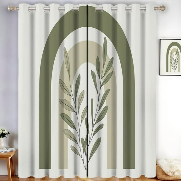 Mid-Century Modern Blackout Curtains For Living Room Arches And PlantsDarkening Curtains Thermal Insulated Light Blocking Drapes Grommet For Bedroom Bathroom 52"W x 90"L (Pack of 2)