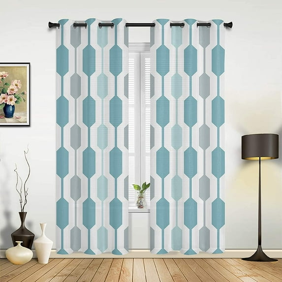 Mid Century Modern Blackout Window Curtain, Abstract Green Geometric Print Curtain, Window Curtains, Grommet 42"W x 63"L (Pack of 2)