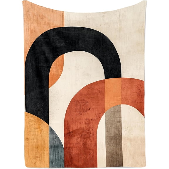 Mid Century Modern Boho Arch Tapestry, Abstract Geometric Rainbow Wall Hanging, Terracotta Neutral Decor for Bedroom or Living Room, 30 x 40 Inch