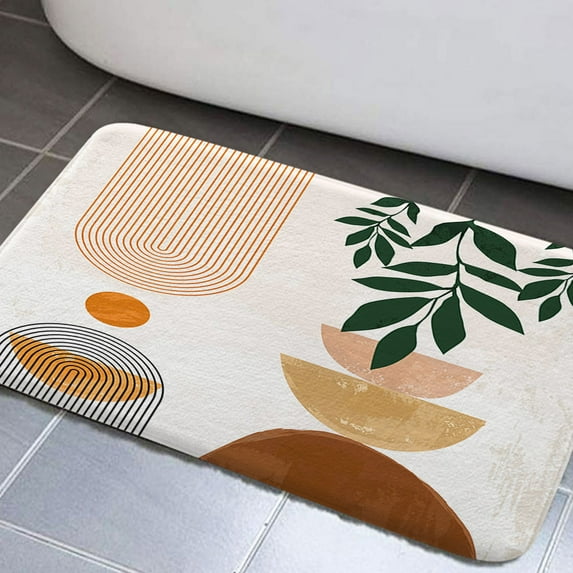 Mid Century Modern Boho Bathroom Rugs, Abstract Aesthetic Burnt Orange Non-Slip Bath Rugs Abstract Leaf Bathroom Rugs Set Minimalist Bathroom Rug Mat 19X31inch, Extra Soft and Absorbent Bath Rugs