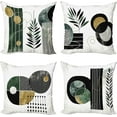 thumbnail image 1 of Mid Century Modern Boho Throw Pillow Cushion Cover Set of 4, Geometric Grunge Modern Shapes and Leaf Print, Decorative Accent Double-Sided Printing, 20", Hunter Green and Sand Brown, 1 of 4
