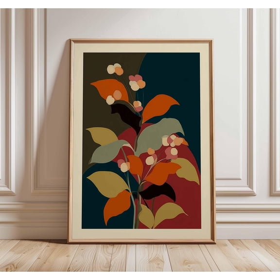 Mid Century Modern Botanical Print Retro Floral Wall Art