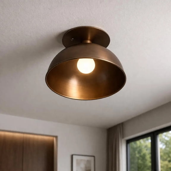 Mid Century Modern Brass Semi Flush Mount Ceiling Chandelier Light Minimalist Vintage Fixture Designer Interior Lighting Elegant Home Decor