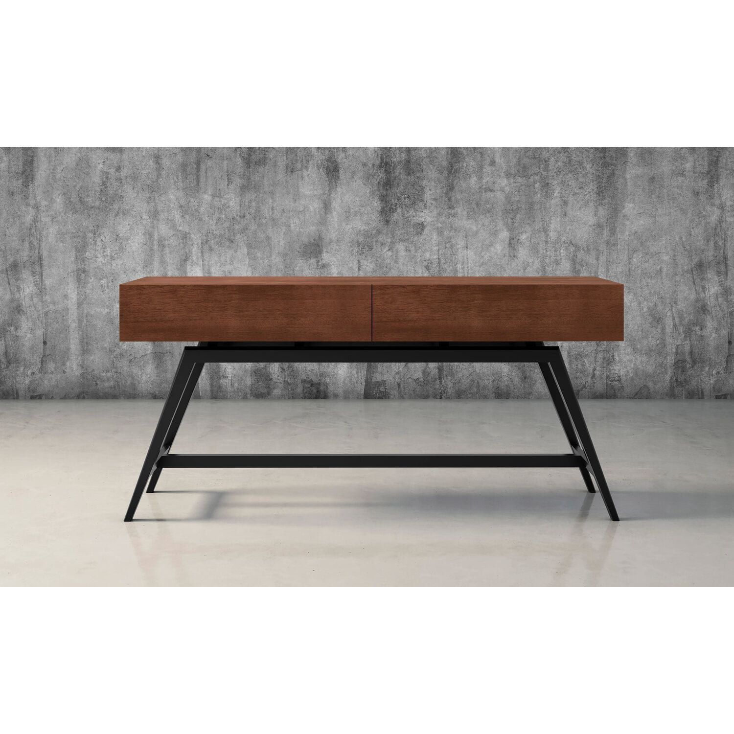 Cognac Finish Brazilian Cherry Mid-Century Modern Console with Storage