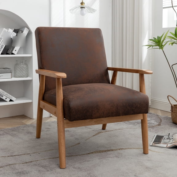 Mid - Century Modern Brown Arm Chair with Solid Wood Frame / Durable and Comfortable for Any Room