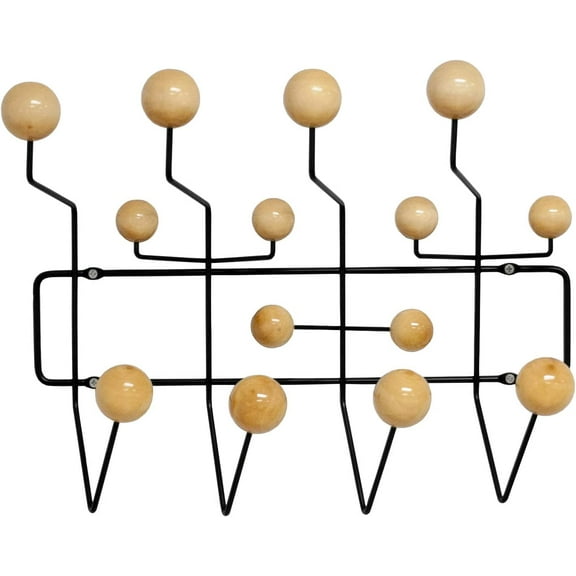 Mid Century Modern Bubble Wall Mounted Coat Rack, Wood Color Ball Black Frame
