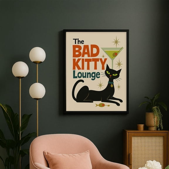 Mid Century Modern Cat Art - Cat Fine Art Poster -Bad Kitty Lounge Decor - Cat Art Wall - Art for Cat Lovers - Retro Cat Decor, Unframed Poster