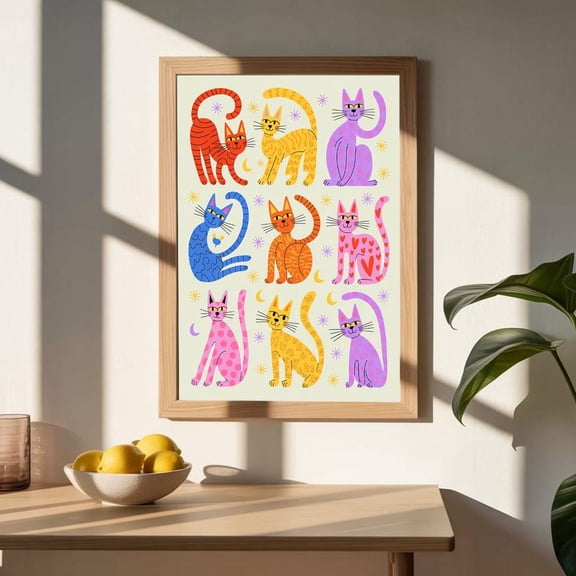 Mid Century Modern Cat Retro Pop Art Decor Unframed Paper Print