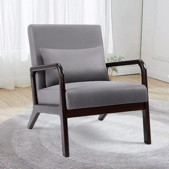 Mid-Century Modern Chair,Accent Chair with Lumbar Pillow,Lounge Side Chair for Living Room,Grey