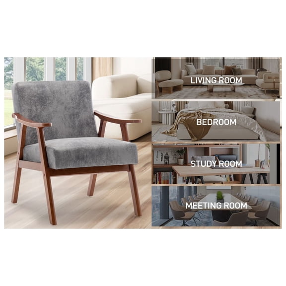 Mid-Century Modern Chair, Living Room Accent Chair, Solid Wood Frame, Wingback Reading Chair for Bedroom - Tech Cloth Upholstery, 300lbs Capacity