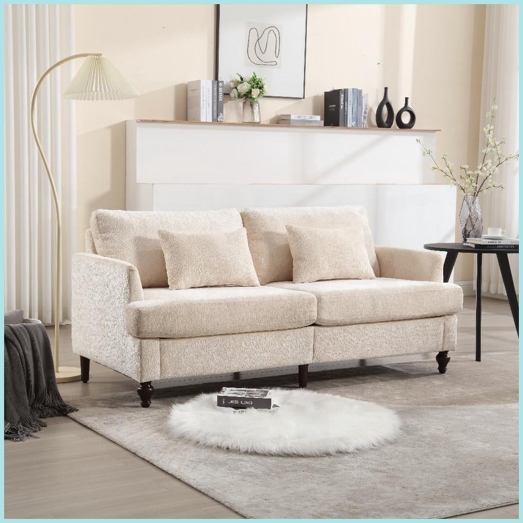 Mid Century Modern Chenille 2-Seat Loveseat Sofa – Solid Wood Frame for Living Room & Bedroom