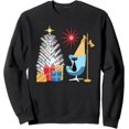 MidCentury Modern Christmas Tree and Cat in Retro Scene Sweatshirt