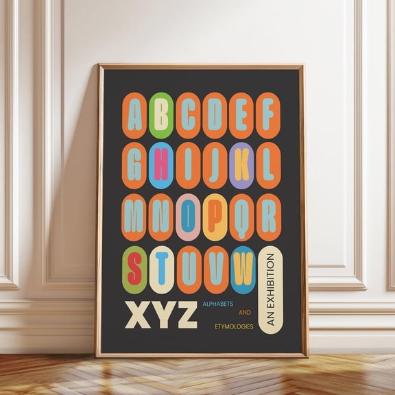 Mid-Century Modern Classroom Decor Alphabet Etymology Art Linguistic History Sign