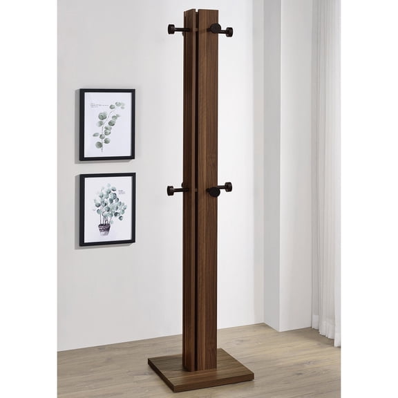 Mid-Century Modern Coat Rack with 8 Hooks, 72 Inch Tall Entryway Coat Stand for Mudroom, Walnut Engineered Wood Hall Tree with Black Metal Hooks