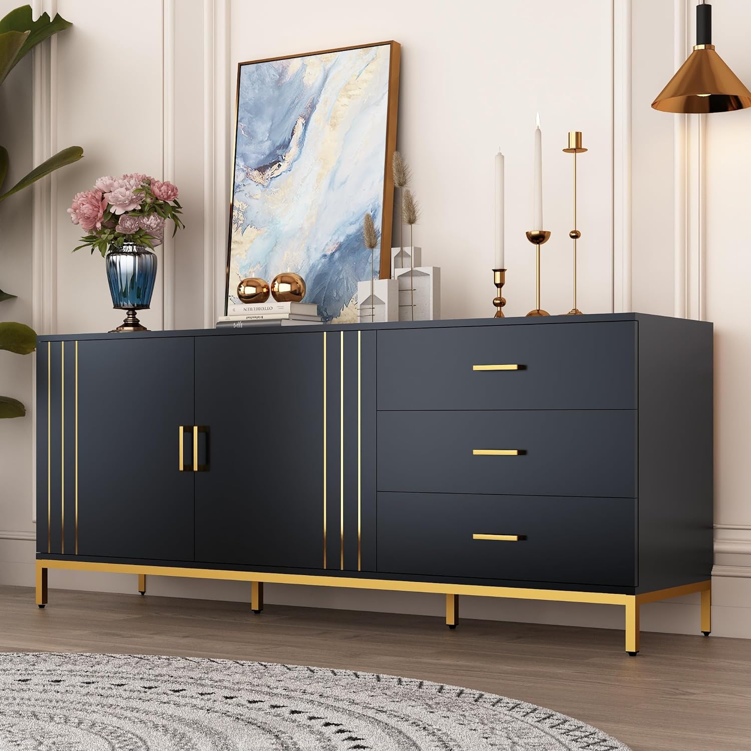 Mopio Brooklyn MidCentury Modern Dresser / Credenza, Waveform Panel, 3